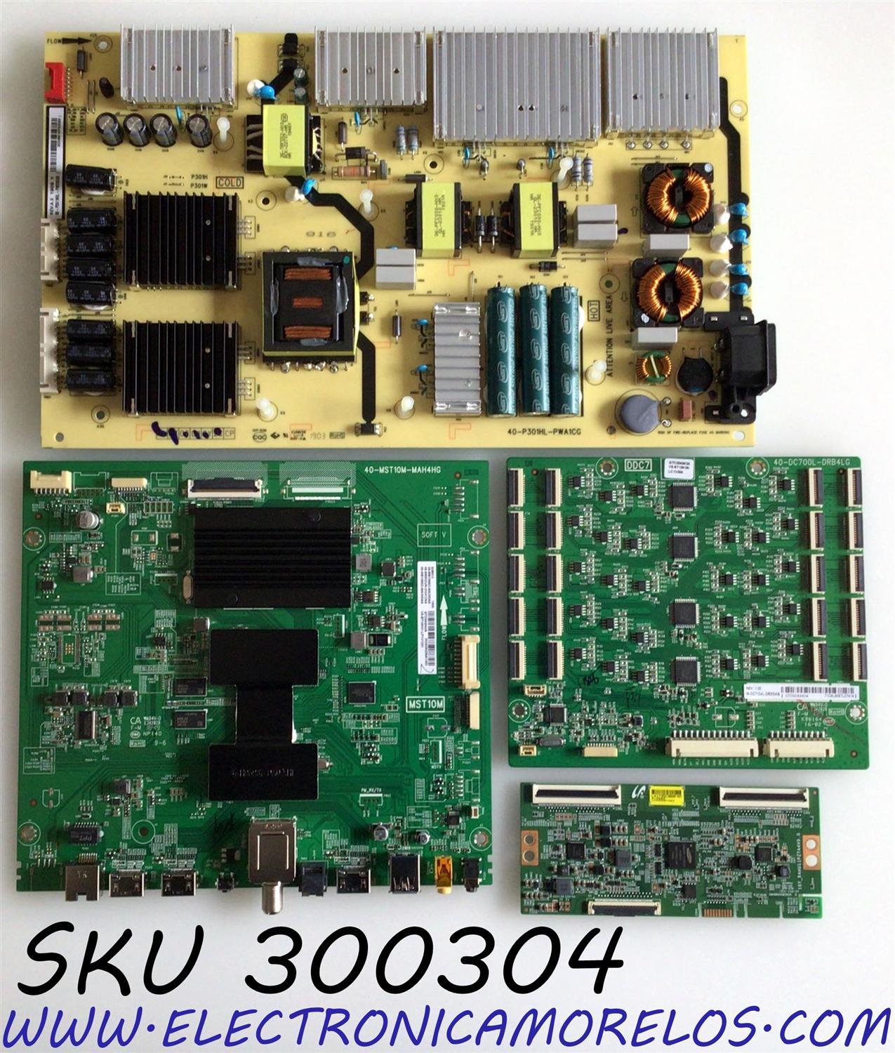 KIT DE TARJETAS PARA TV TCL / NUMERO DE PARTE MAIN 08-SS65CUN-OC412AA / 40-MST10M-MAH4HG / T-CON LJ94-41735C / RAHU11P2TA4V0 / DRIVER 08-DC71C4L-DR200AB / 40-DC700L-DRB4LG / FUENTE 08-P301W0L-PW200AB / 40-P301HL-PWA1CG / PANEL LVU650NDBL / MODELO 65R615
